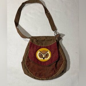 Brown and Red Owl Shoulder Bag